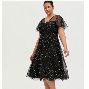 Torrid Black Mesh iridescent star midi dress.